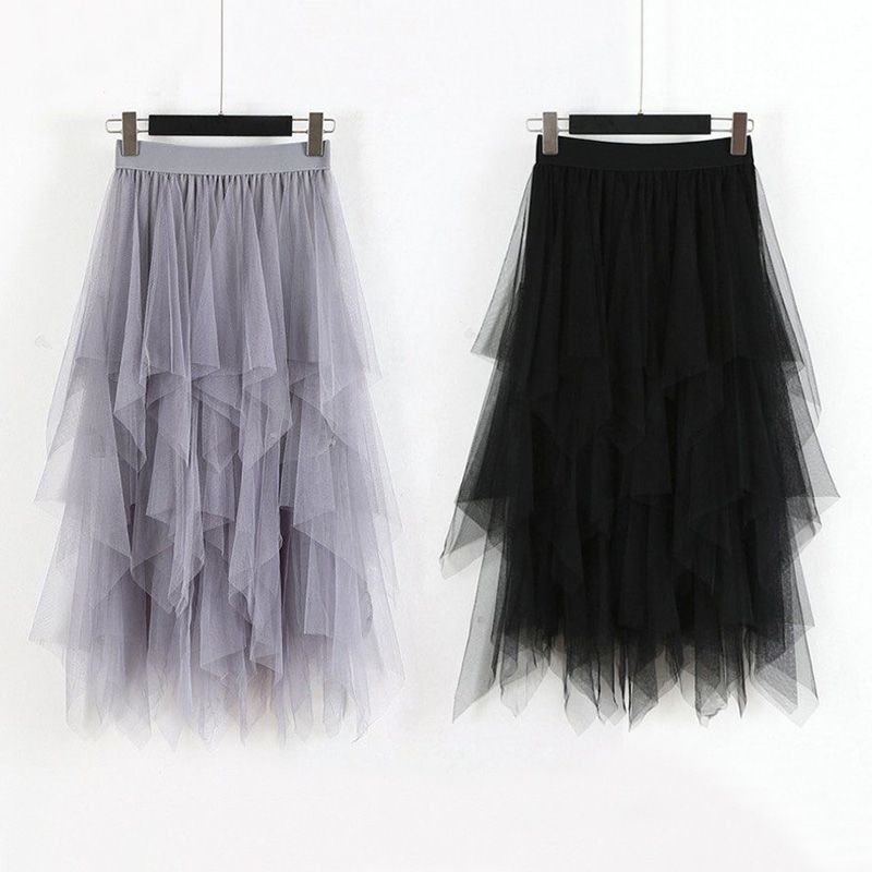 Title 2, Women High Waist Ruffles Mesh Long Tulle Skirt ...